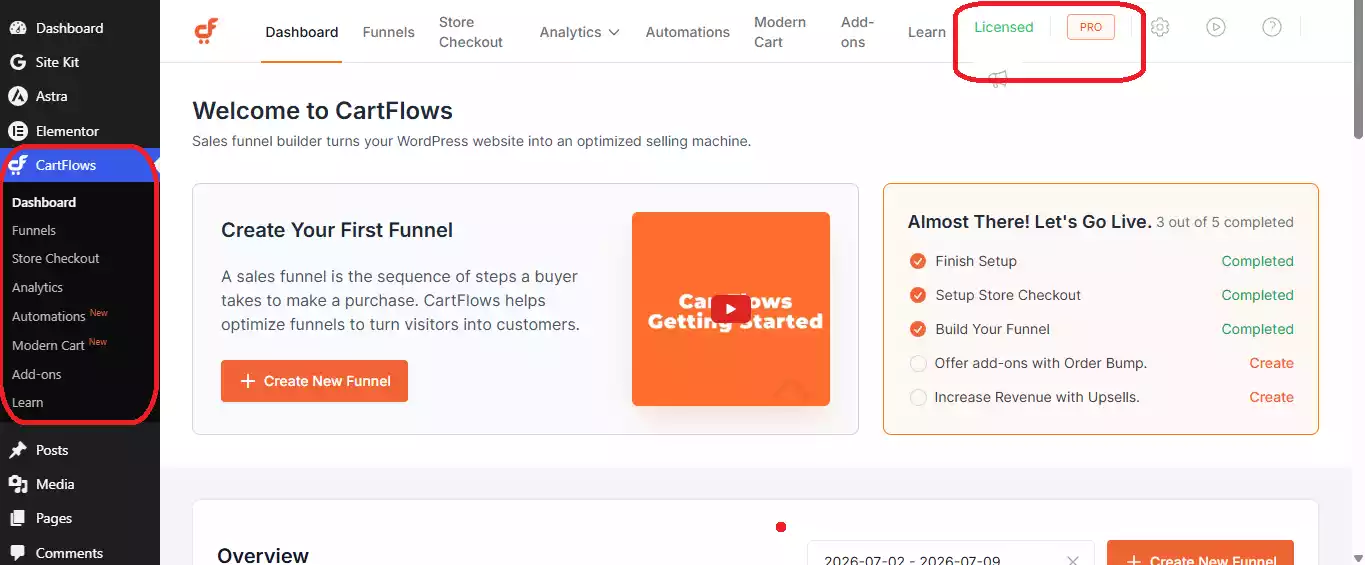 CartFlows Pro Latest - WordPress Premium Plugin | Digital E Product BD CartFlows Pro Deshboard