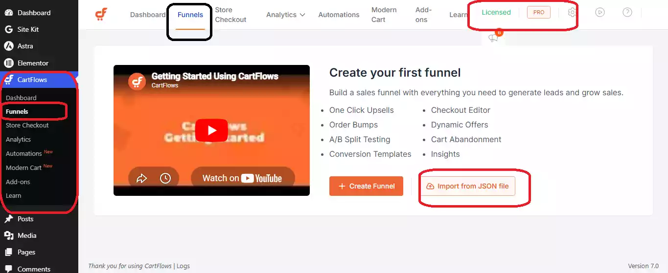 CartFlows Pro Latest - WordPress Premium Plugin | Digital E Product BD CartFlows Pro Deshboard Funnel Page